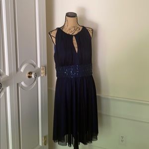 Navy cocktail dress rouched waist and like new
